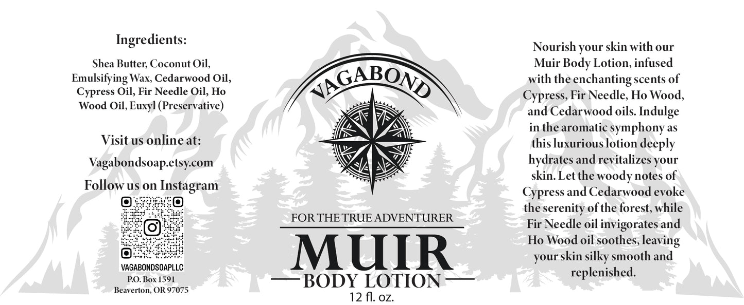 Digital version of label for Muir natural lotion evergreen scent