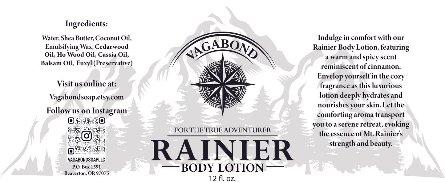 Digital version of label for Rainier natural lotion warm cinnamon scent