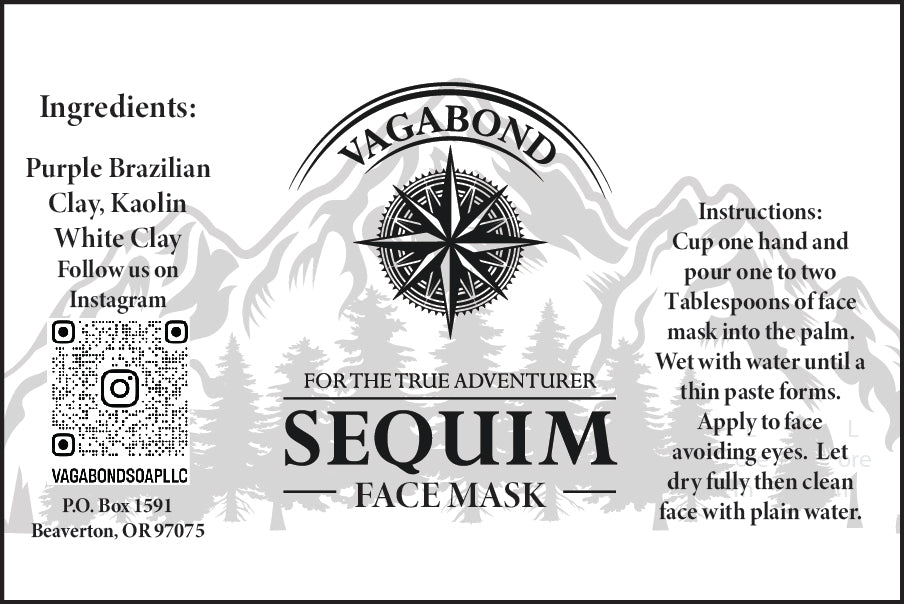 Digital version of Sequim clay face mask label