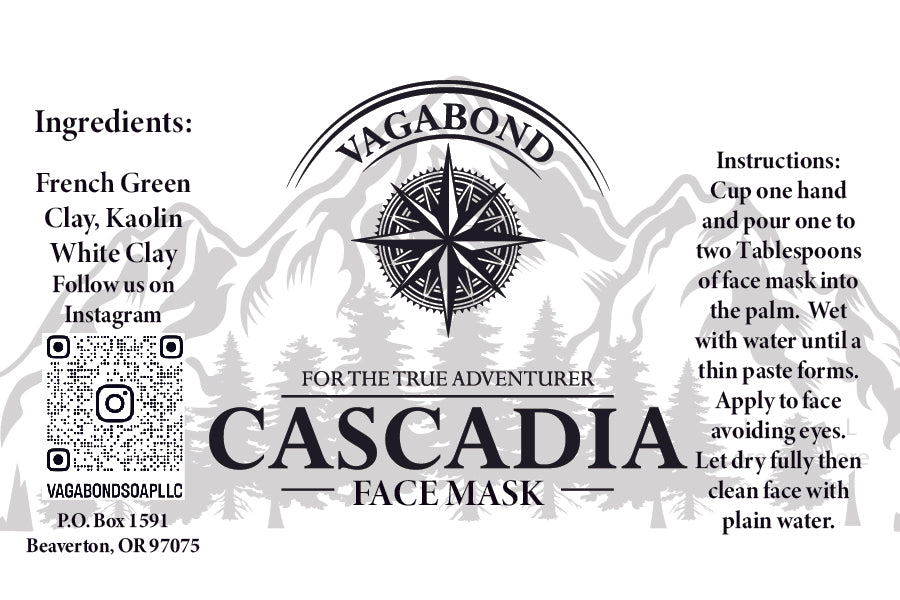 Digital version of cascadia clay face mask label