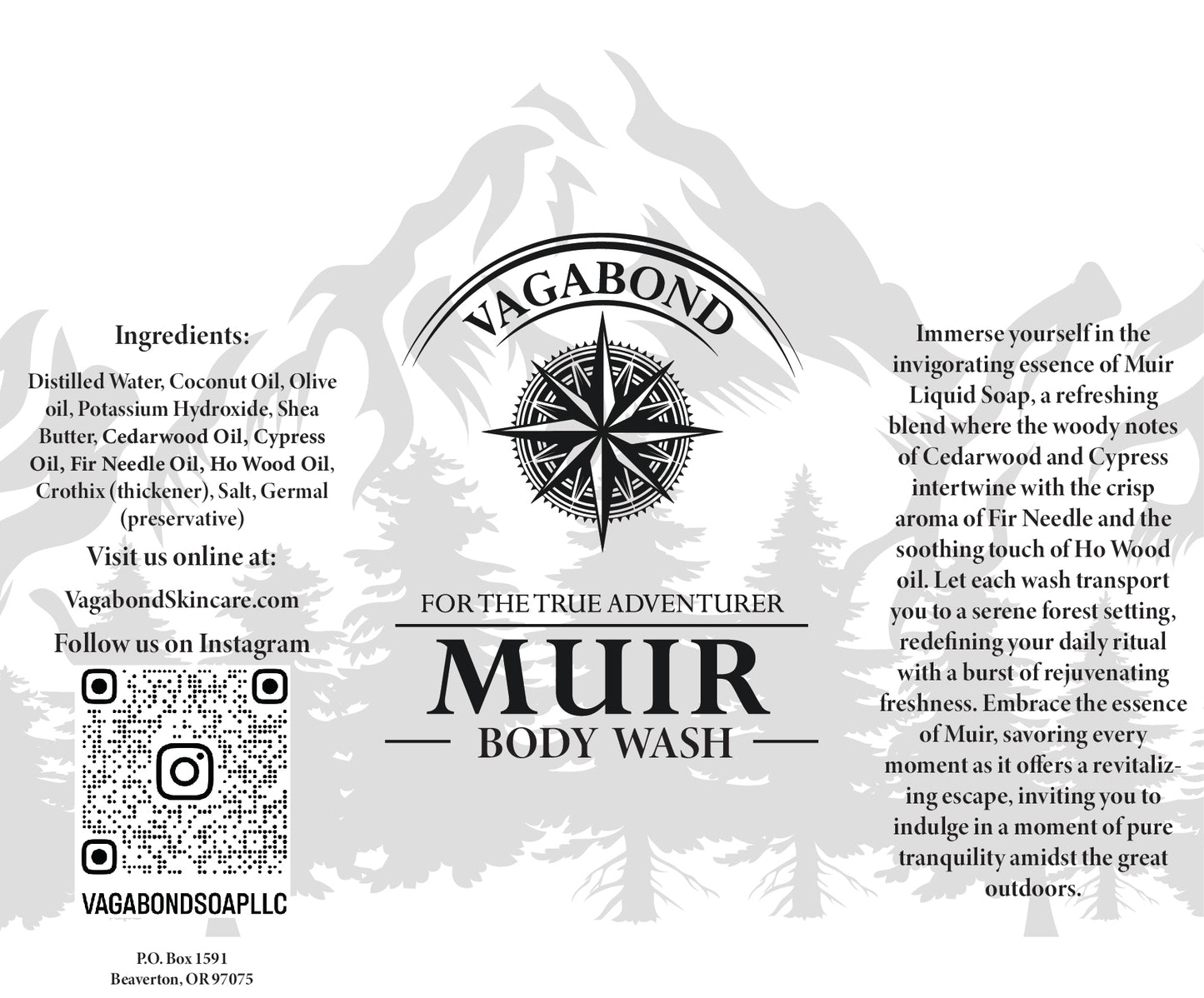 Digital version of Muir natural body wash evergreen scent label