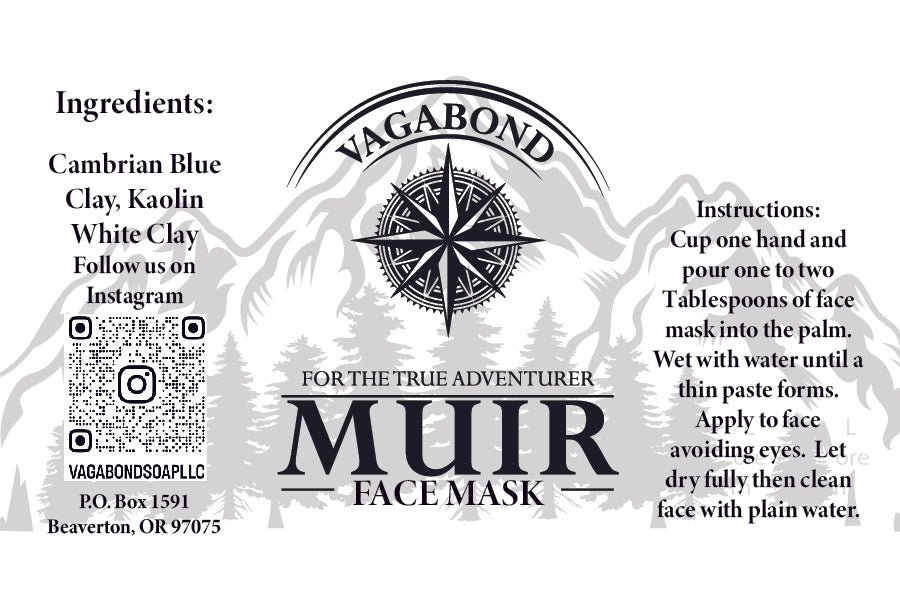 Digital version of Muir clay face mask label
