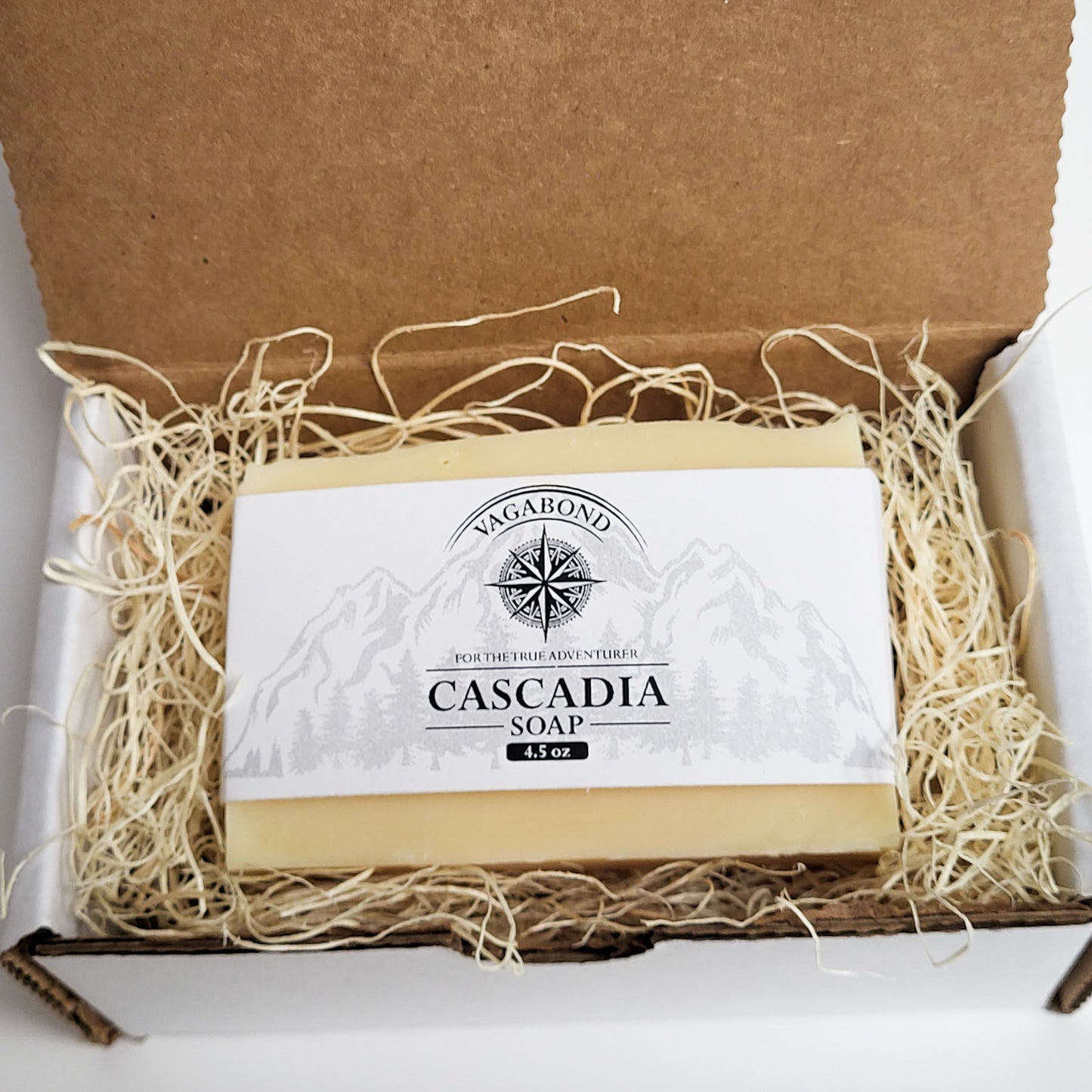 Cascadia natural bar soap lemon citrus scent displayed in a cute cardboard box against a white backdrop.